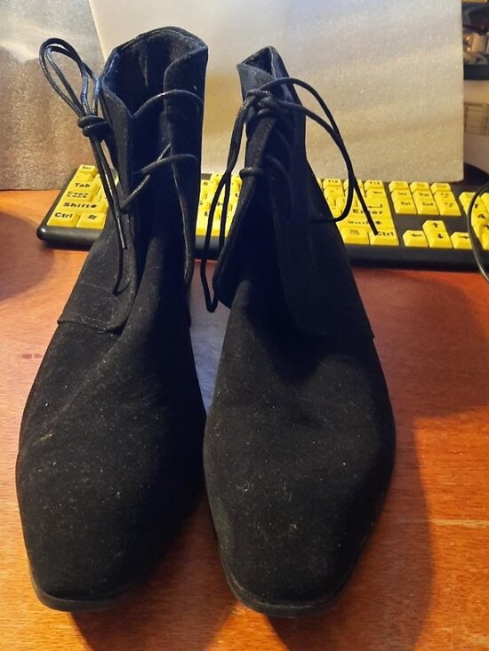NEW ! Men Black Suede Leather Lace Up Ankle Low Heel Boot Size US 13.5-14/EU 47